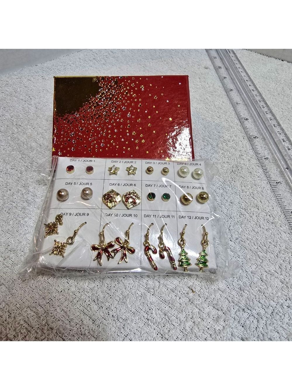 Women's Avon Gold & Red Christmas 12-Day Advent Earrings One Size